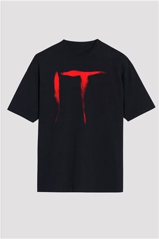 It Siyah Unisex Oversize Tişört T-Shirt