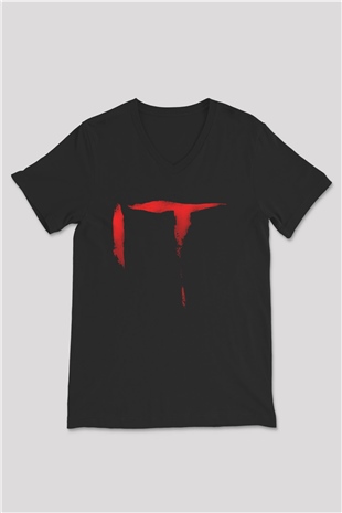 It Siyah Unisex V Yaka Tişört