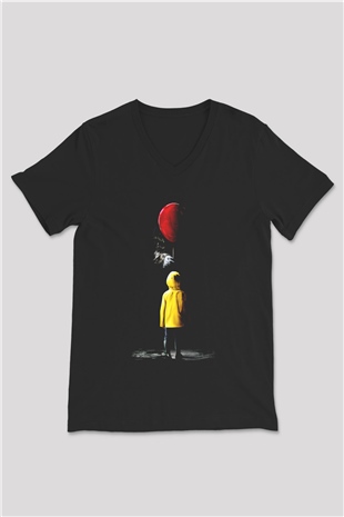 It Siyah Unisex V Yaka Tişört T-Shirt