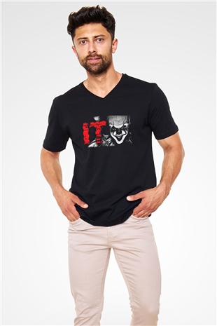 It Siyah Unisex V Yaka Tişört T-Shirt