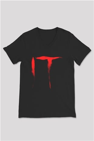 It Siyah Unisex V Yaka Tişört T-Shirt