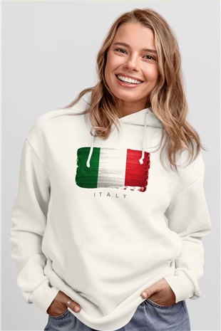 İtalya Beyaz Unisex Hoodie