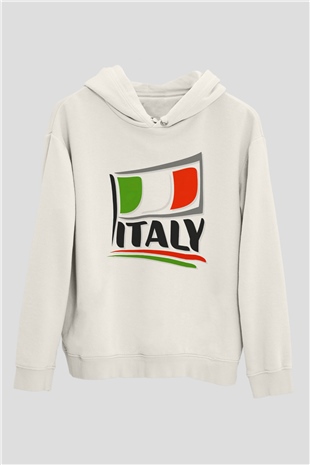 İtalya Beyaz Unisex Kapşonlu Sweatshirt