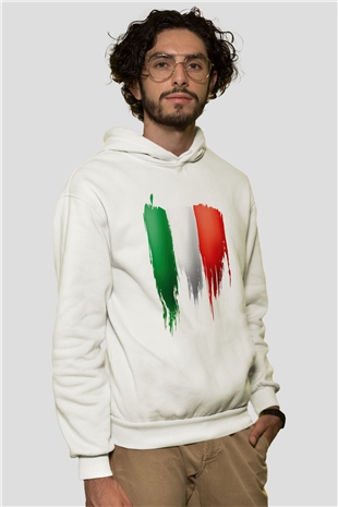 İtalya Beyaz Unisex Kapşonlu Sweatshirt
