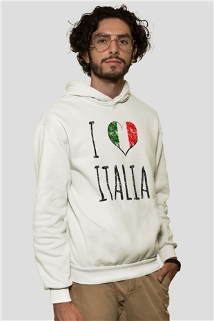İtalya Beyaz Unisex Kapşonlu Sweatshirt
