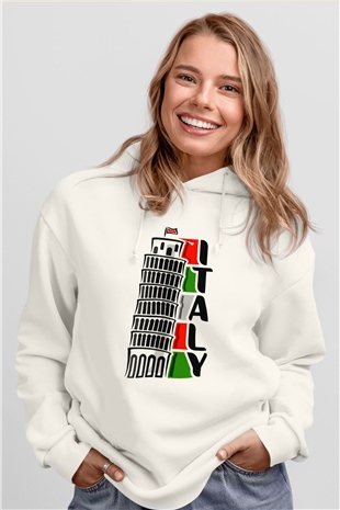 İtalya Beyaz Unisex Kapşonlu Sweatshirt