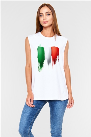 İtalya Beyaz Unisex Kolsuz Tişört