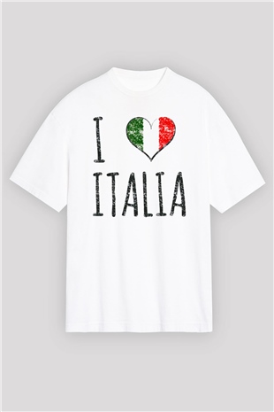 İtalya Beyaz Unisex Oversize Tişört T-Shirt