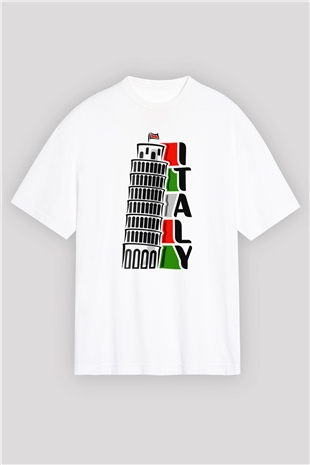 İtalya Beyaz Unisex Oversize Tişört T-Shirt