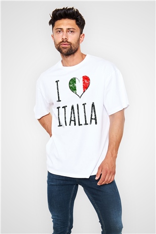 İtalya Beyaz Unisex Oversize Tişört T-Shirt
