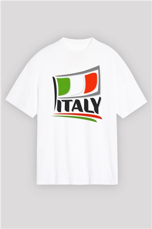 İtalya Beyaz Unisex Oversize Tişört T-Shirt