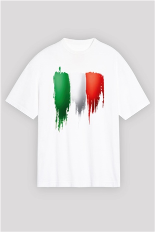 İtalya Beyaz Unisex Oversize Tişört T-Shirt