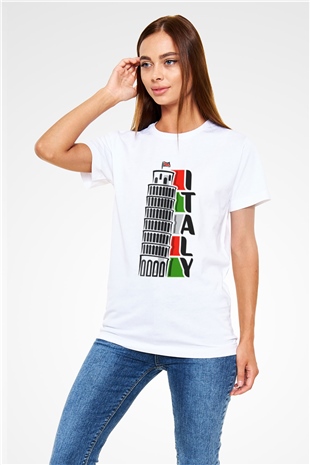 İtalya Beyaz Unisex Tişört T-Shirt - TişörtFabrikası