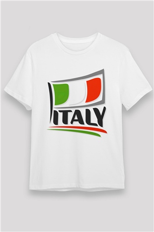 İtalya Beyaz Unisex Tişört T-Shirt - TişörtFabrikası