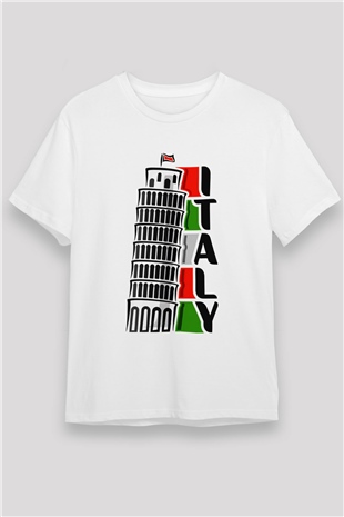 İtalya Beyaz Unisex Tişört T-Shirt - TişörtFabrikası
