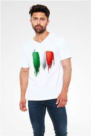İtalya Beyaz Unisex V Yaka Tişört T-Shirt