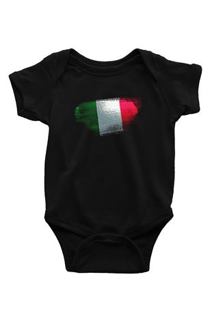 İtalya - İtaly Bayrağı Baskılı Unisex Siyah Bebek Body - Zıbın