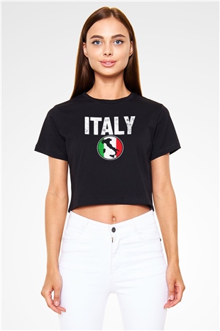 İtalya Siyah  Crop Top Tişört