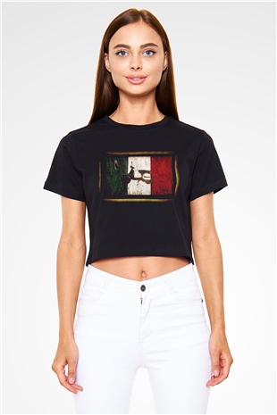 İtalya Siyah Crop Top Tişört