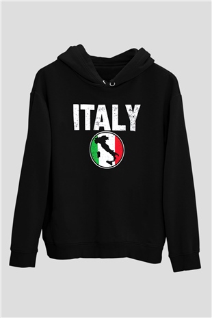 İtalya Siyah Unisex Hoodie