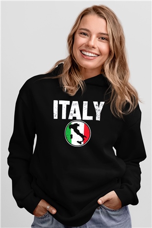 İtalya Siyah Unisex Hoodie