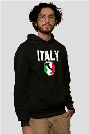 İtalya Siyah Unisex Hoodie