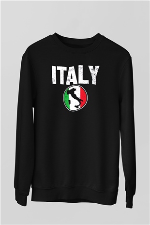 İtalya Siyah Unisex Sweatshirt