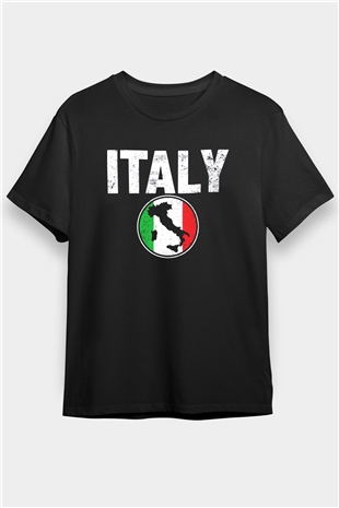İtalya Siyah Unisex Tişört T-Shirt - TişörtFabrikası