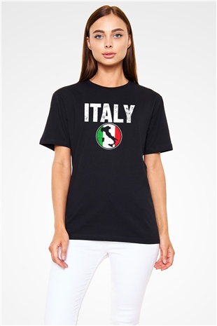 İtalya Siyah Unisex Tişört T-Shirt - TişörtFabrikası