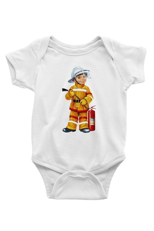 İtfaiyeci Baskılı Beyaz Unisex Bebek Body - Zıbın