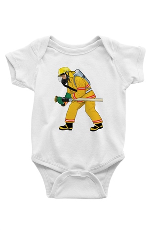 İtfaiyeci Baskılı Beyaz Unisex Bebek Body - Zıbın