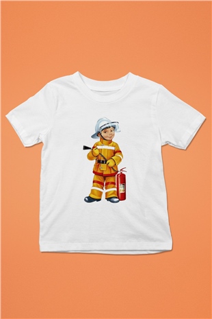 İtfaiyeci Baskılı Beyaz Unisex Çocuk Tişört