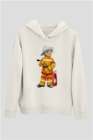 İtfaiyeci Beyaz Unisex Hoodie