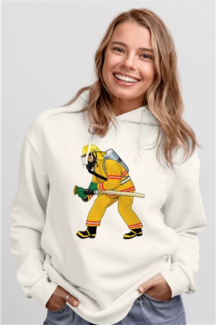 İtfaiyeci Beyaz Unisex Hoodie