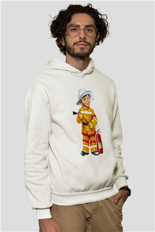 İtfaiyeci Beyaz Unisex Hoodie
