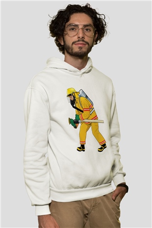 İtfaiyeci Beyaz Unisex Hoodie