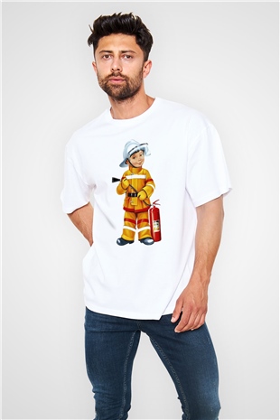 İtfaiyeci Beyaz Unisex Oversize Tişört T-Shirt