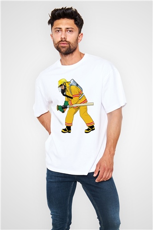 İtfaiyeci Beyaz Unisex Oversize Tişört T-Shirt