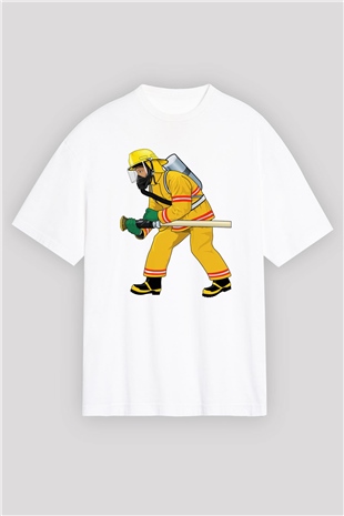 İtfaiyeci Beyaz Unisex Oversize Tişört T-Shirt
