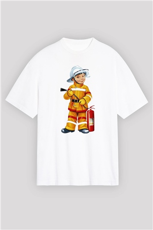 İtfaiyeci Beyaz Unisex Oversize Tişört T-Shirt