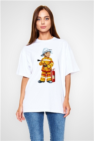İtfaiyeci Beyaz Unisex Oversize Tişört T-Shirt