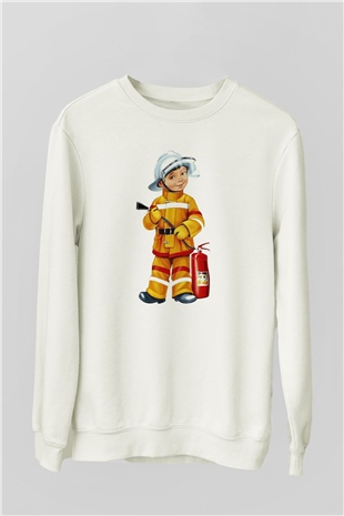 İtfaiyeci Beyaz Unisex Sweatshirt