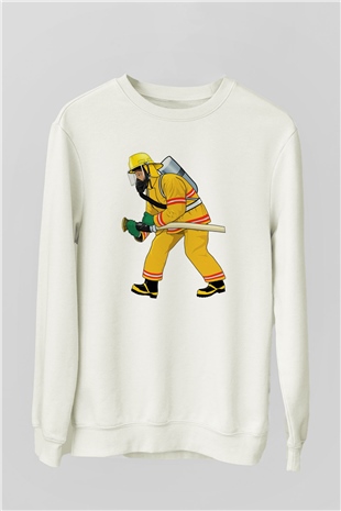 İtfaiyeci Beyaz Unisex Sweatshirt