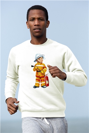 İtfaiyeci Beyaz Unisex Sweatshirt