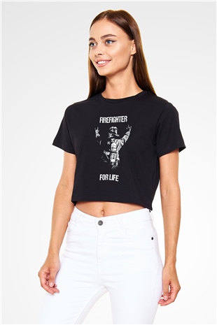 İtfaiyeci Siyah  Crop Top Tişört