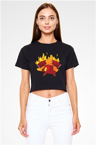İtfaiyeci Siyah Crop Top Tişört