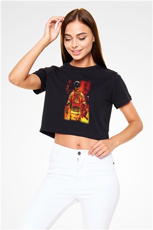 İtfaiyeci Siyah Crop Top Tişört