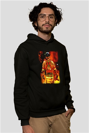İtfaiyeci Siyah Unisex Kapşonlu Sweatshirt