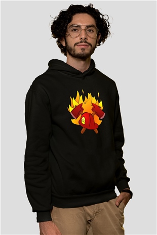 İtfaiyeci Siyah Unisex Kapşonlu Sweatshirt