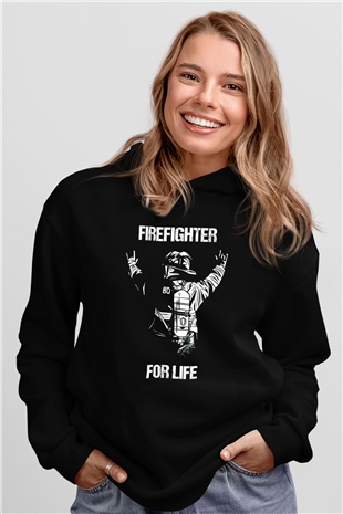 İtfaiyeci Siyah Unisex Kapüşonlu Sweatshirt